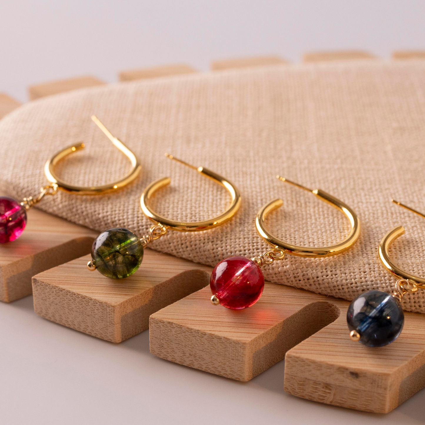 Sophie Gold Hoops Earrings with Quartz - Mia Sophia Design