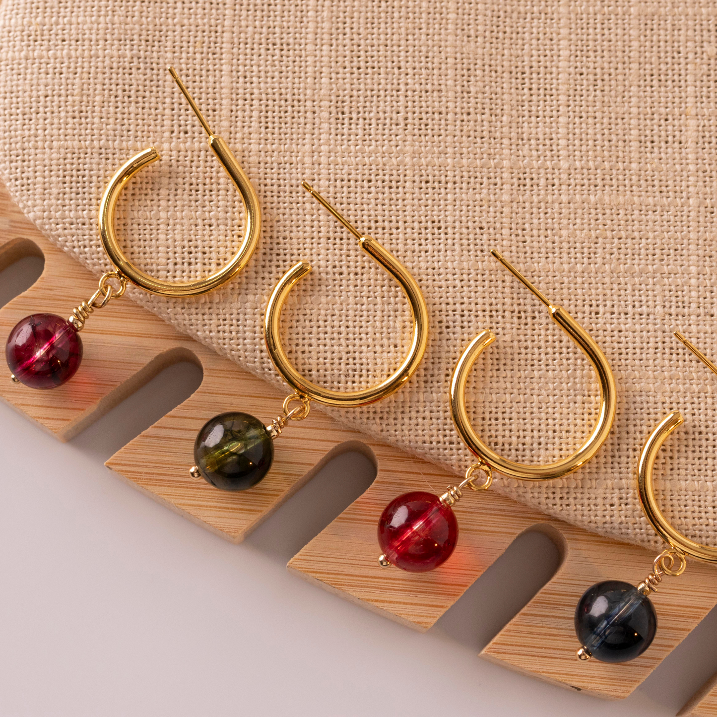 Sophie Gold Hoops Earrings with Quartz - Mia Sophia Design