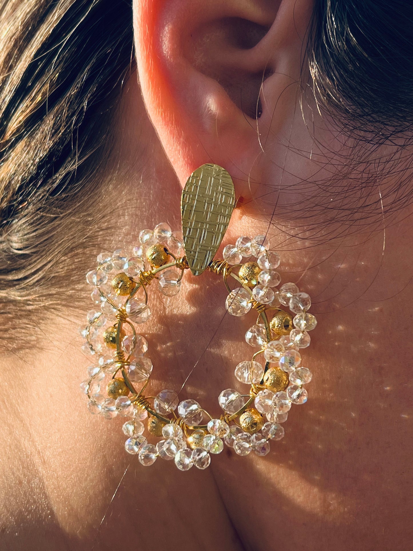 Monaco Gold Hoops with Crystals - Mia Sophia Design