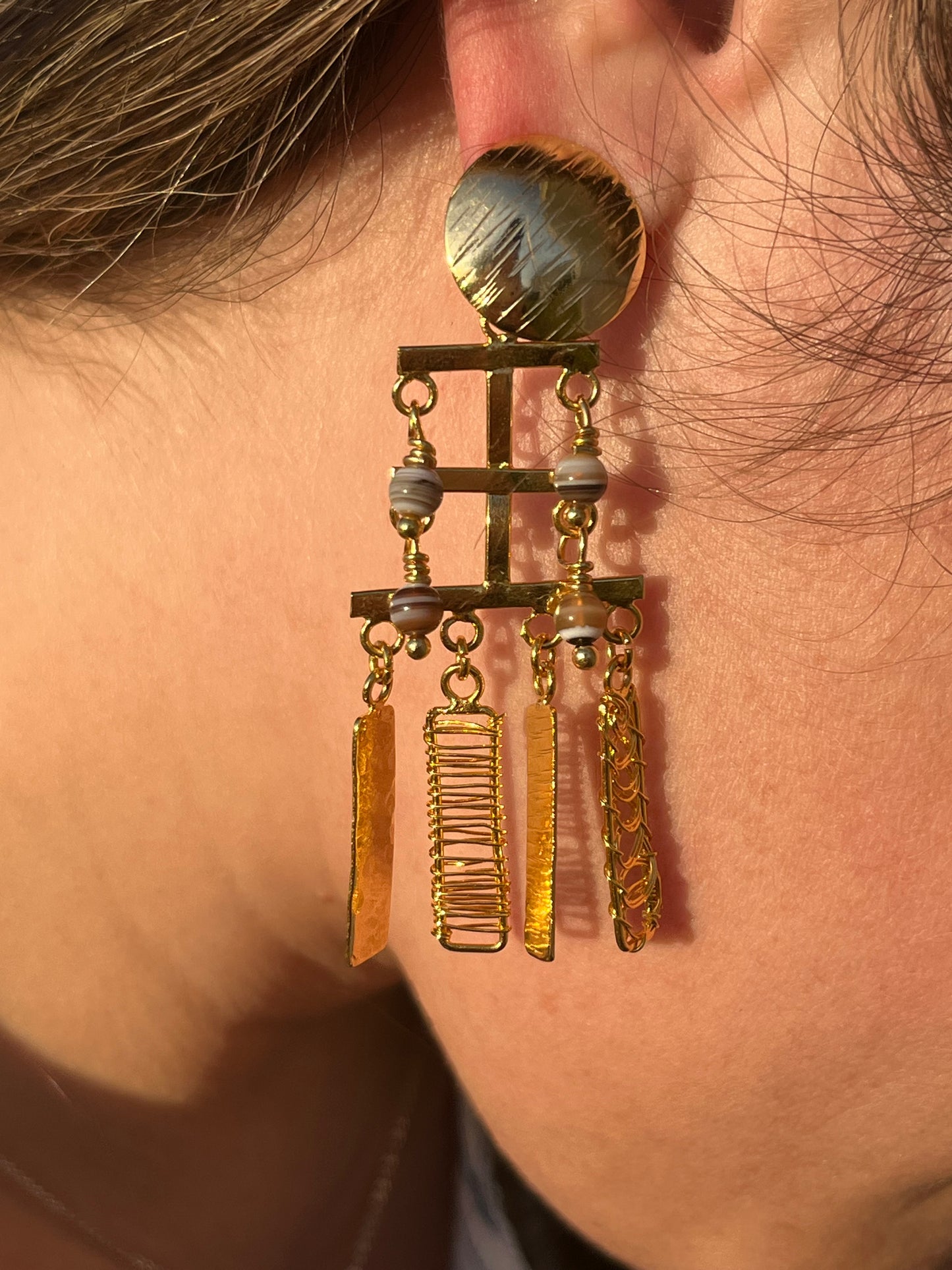 Tayrona Gold Earrings with Gemstones - Mia Sophia Design