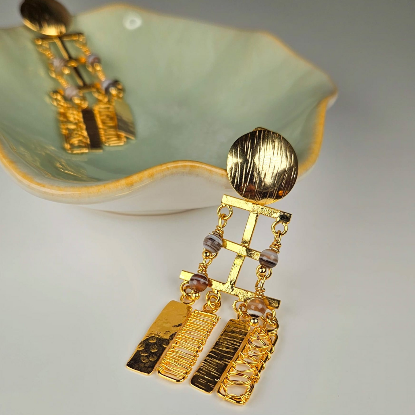 Tayrona Gold Earrings with Gemstones - Mia Sophia Design