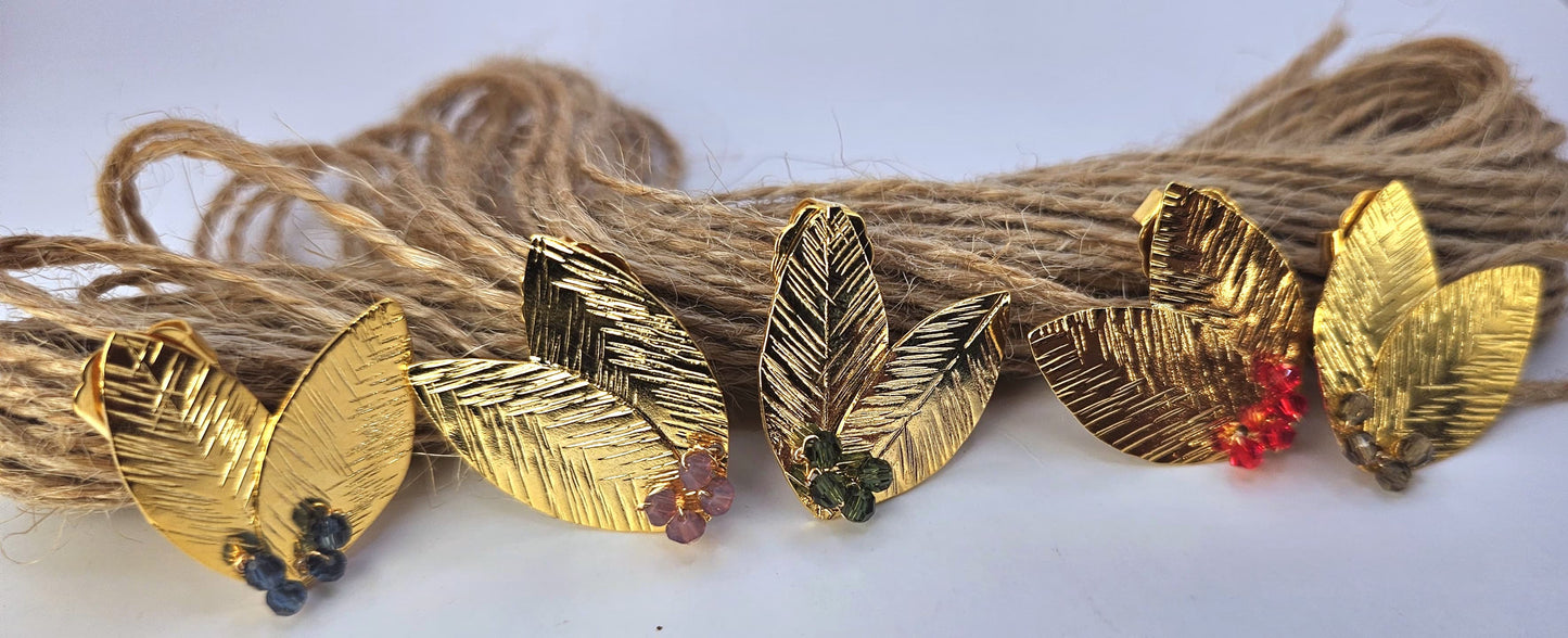 Olive Leaf Gold Stud Earrings with CRYSTALLIZED™ – Swarovski Elements - Mia Sophia Design