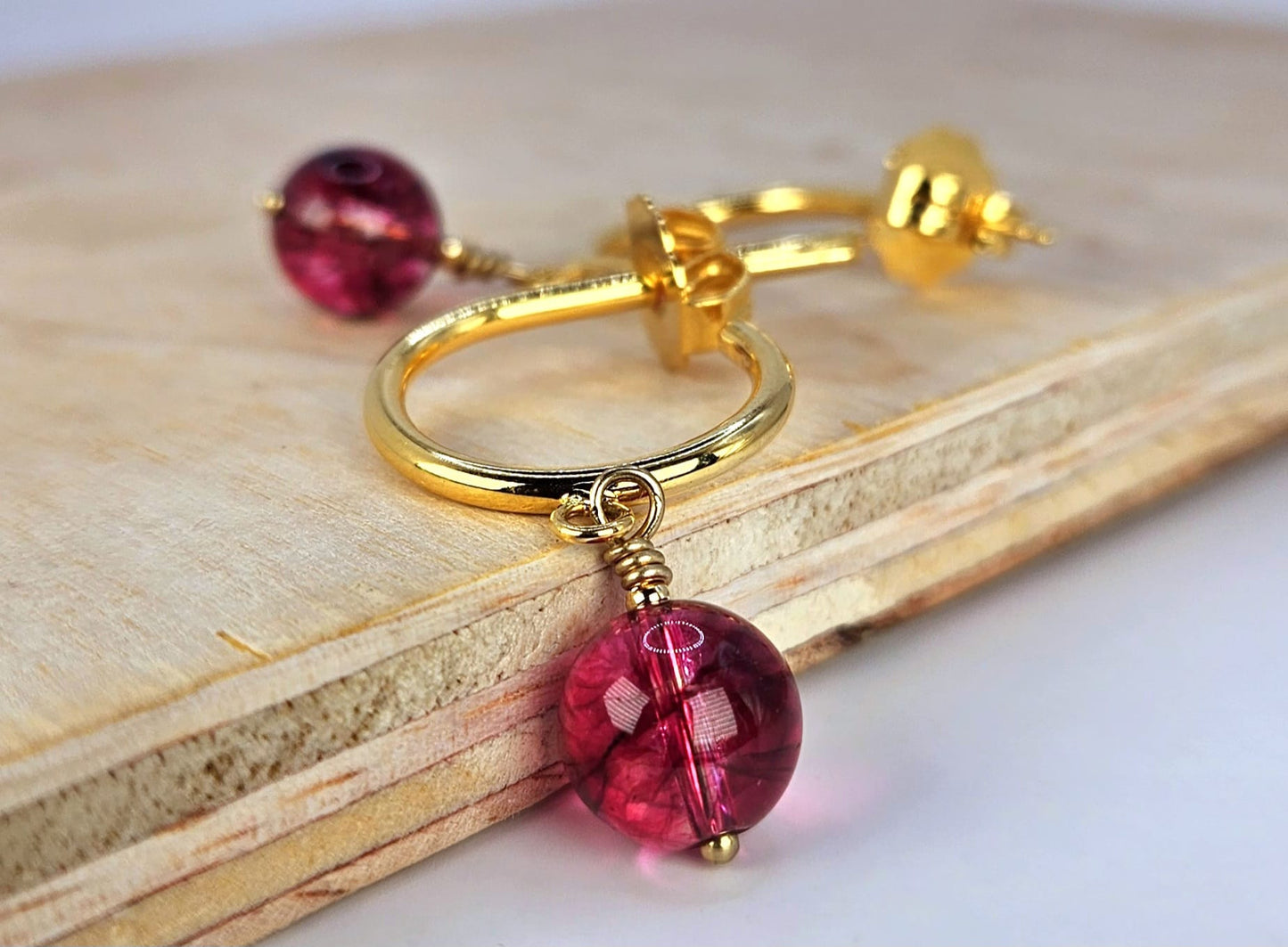 Sophie Gold Hoops Earrings with Quartz - Mia Sophia Design
